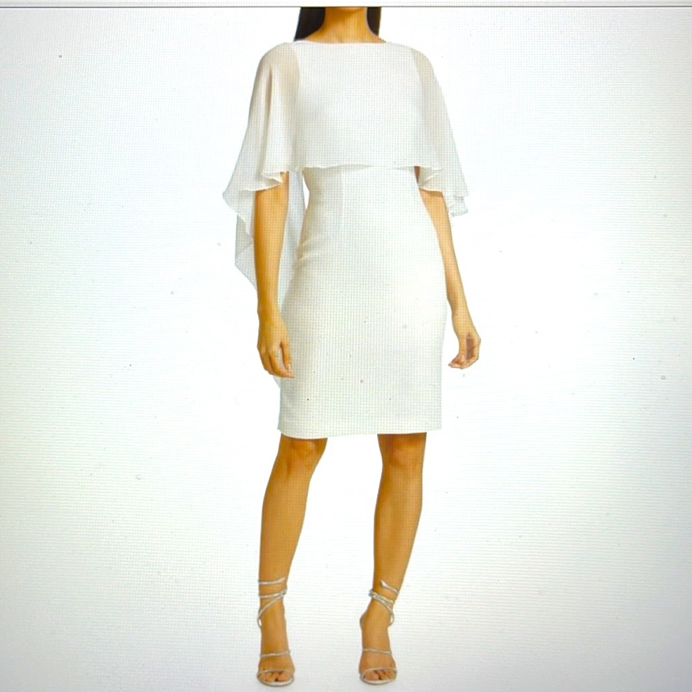 Teri Jon by Rickie Freeman Chiffon cape combo sheath dress